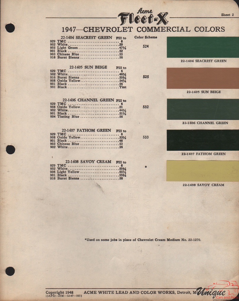 1947 General Motors Fleet Paint Charts Acme 2